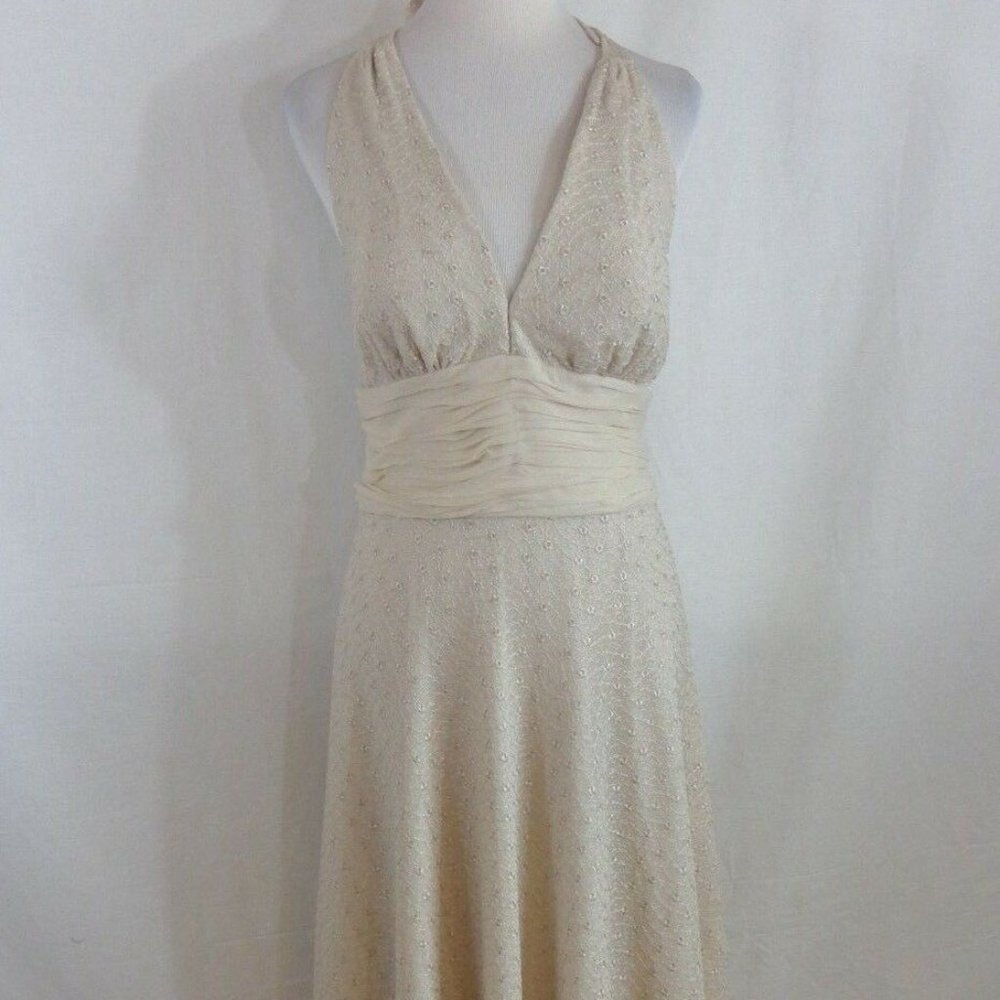 Vision Apparel Women's Beige Lace Chiffon Halter 8